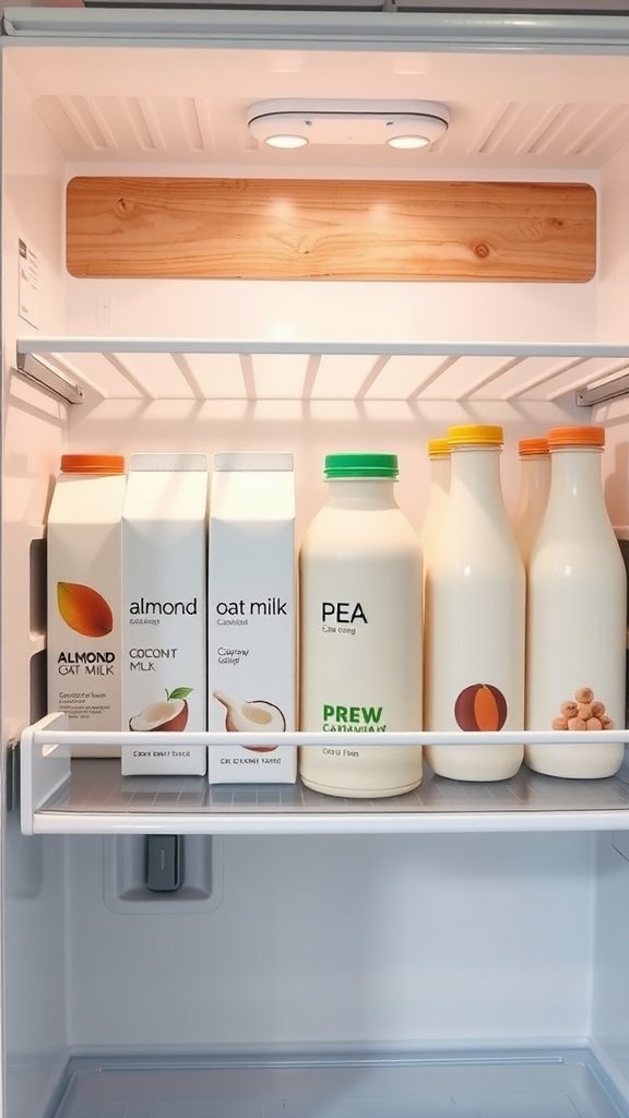 A chaotic fridge filled with various ingredients for making plant-based milks.