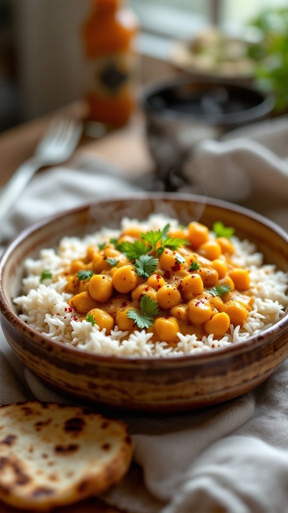 a bowl of food with rice and chickpeas