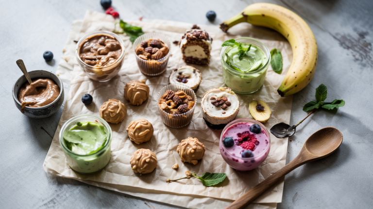 a group of desserts on a table