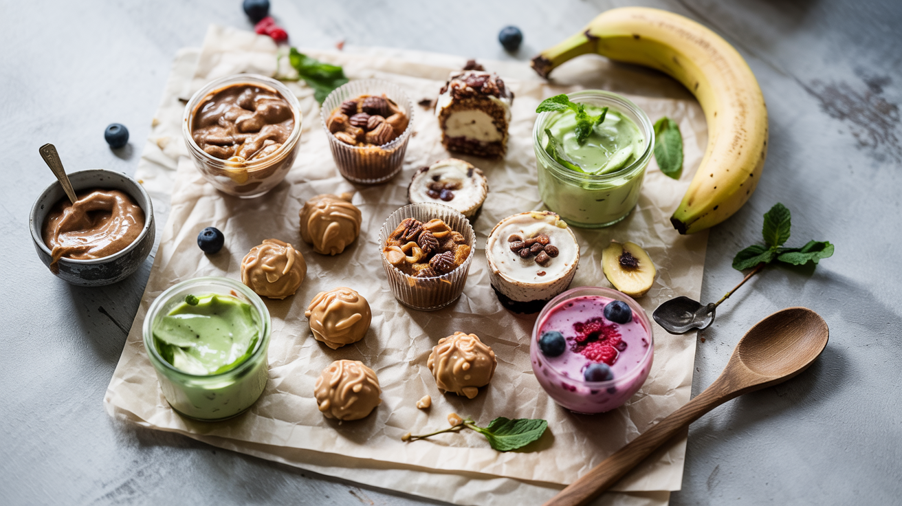 a group of desserts on a table