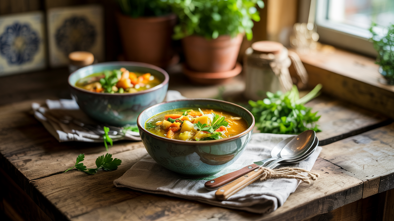 a bowl of soup on a table