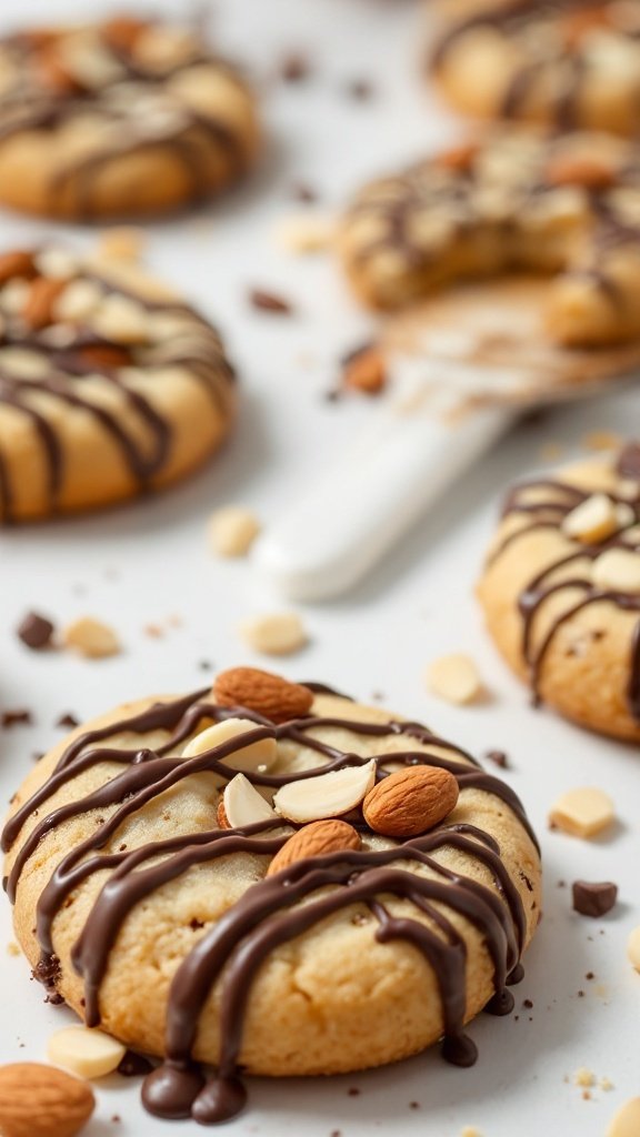 Vegan Almond Joy Cookies with chocolate and almonds on top