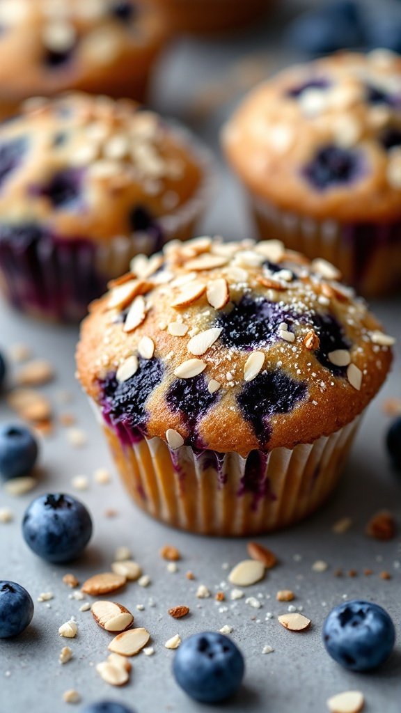 Delicious blueberry almond muffins with toppings