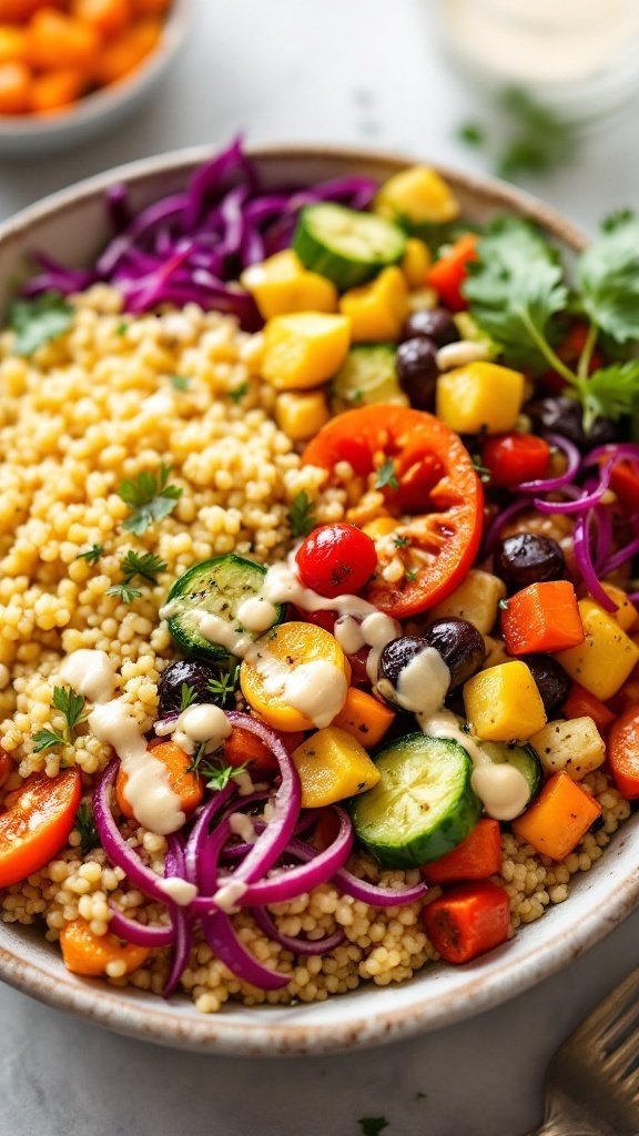 A colorful Quinoa Veggie Bowl with mixed vegetables and quinoa