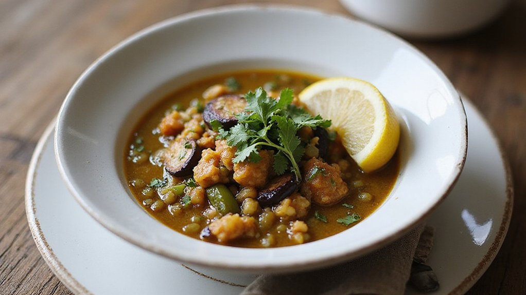 spiced aubergine lentil stew