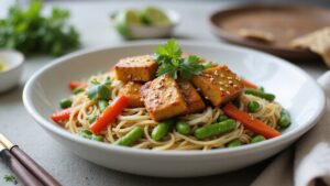 tofu with edamame noodles