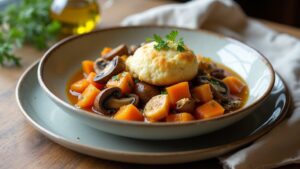 comforting vegetable dumpling casserole