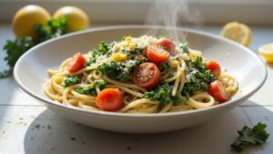 kale tomato lemon spaghetti