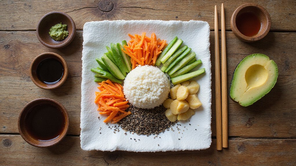 vegan sushi ingredients and sauce